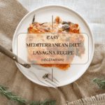Vegetarian lasagna mediterranean diet image of lasagna in a plate with a fork